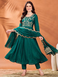 Women's Teal Green Embroidered Kurta Set with Dupatta | Festive Ethnic Straight Suit