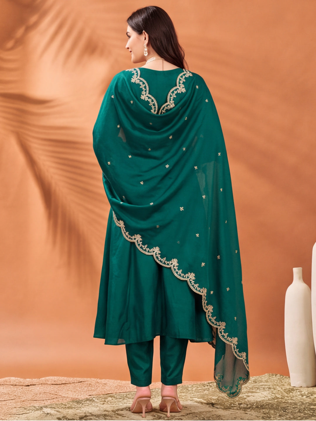 Women's Teal Green Embroidered Kurta Set with Dupatta | Festive Ethnic Straight Suit