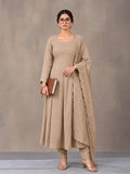 Women's Beige Embroidered Kurta Set with Dupatta | Festive Ethnic Straight Suit