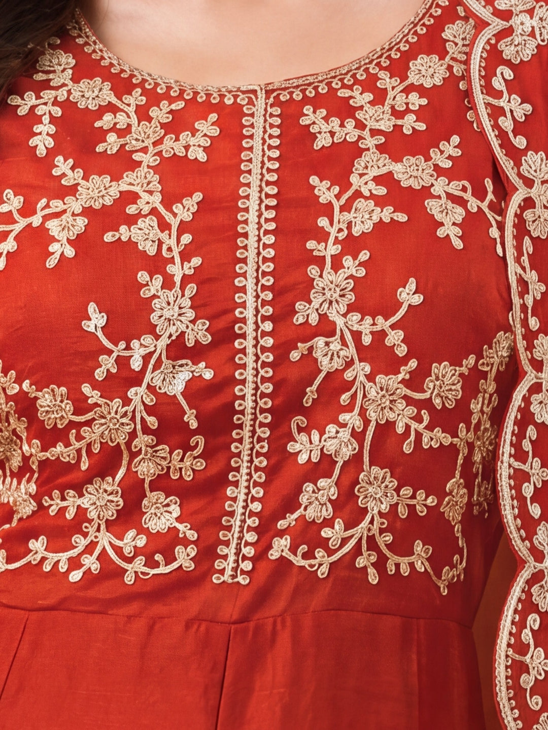 Women's Orange Embroidered Kurta Set with Dupatta | Festive Ethnic Straight Suit