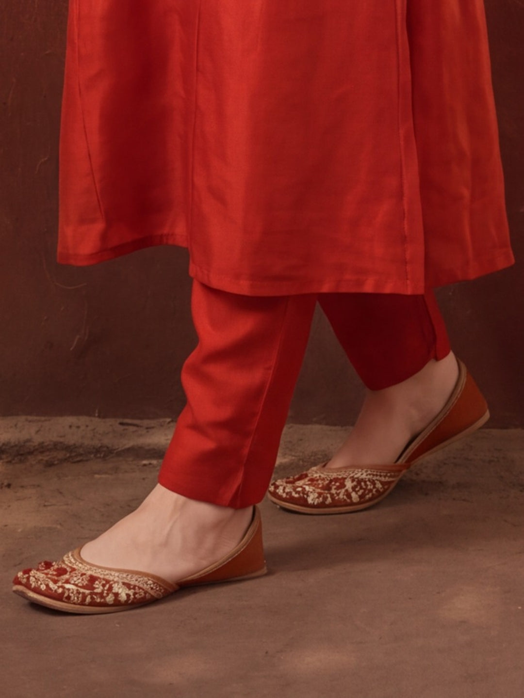 Women's Orange Embroidered Kurta Set with Dupatta | Festive Ethnic Straight Suit