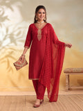 Women Embroidery Red Kurta Set with Dupatta
