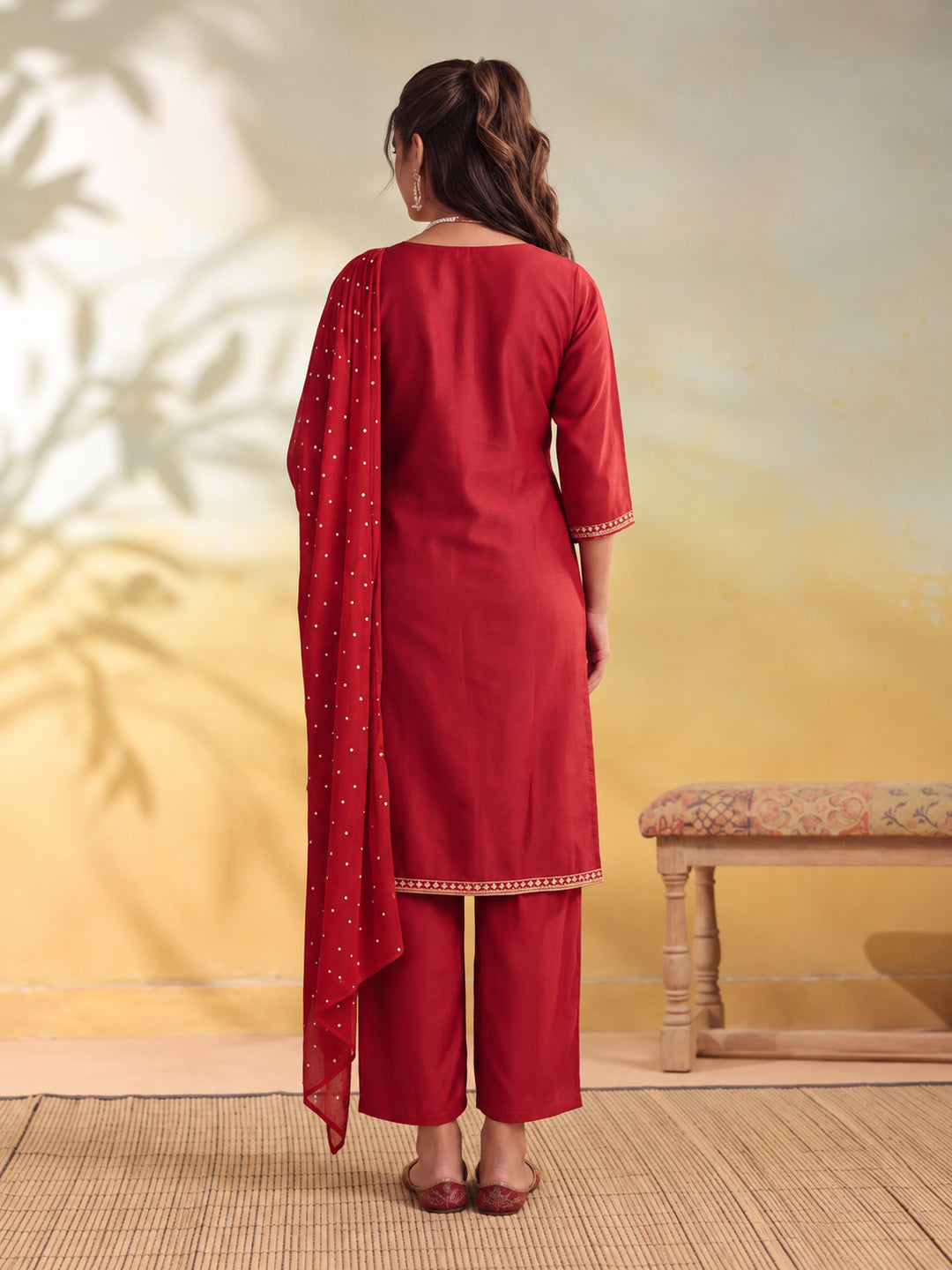 Women Embroidery Red Kurta Set with Dupatta