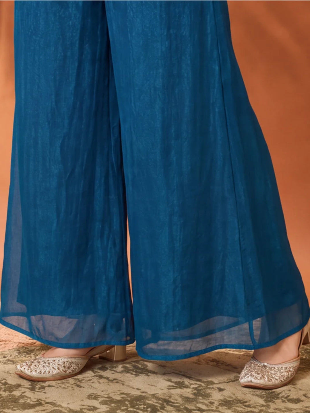 Women's Blue Embroidered Kurta Palazzo Set with Dupatta | Festive Ethnic Co-ord Suit