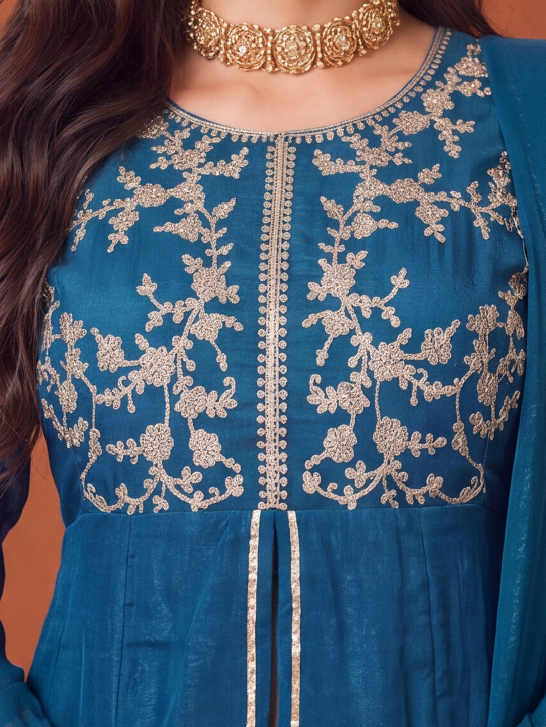 Women's Blue Embroidered Kurta Palazzo Set with Dupatta | Festive Ethnic Co-ord Suit