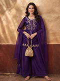 Women's Purple Embroidered Kurta Palazzo Set with Dupatta | Festive Ethnic Co-ord Suit