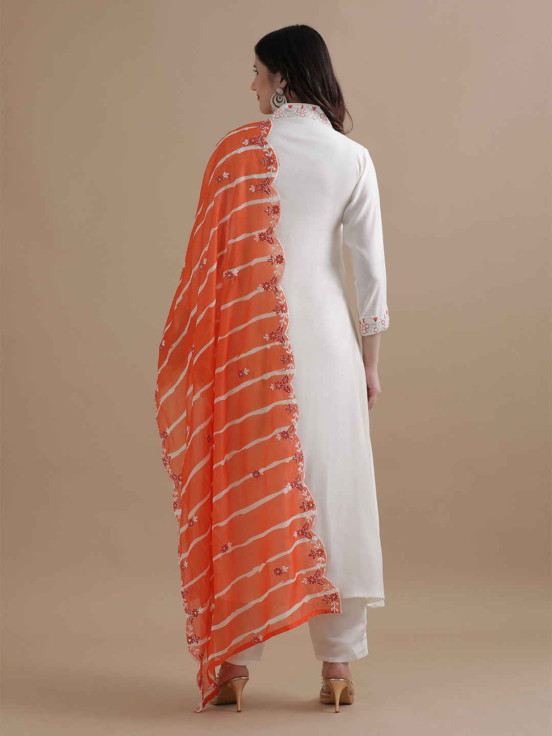 Embroidered Chanderi Cotton Ethnic Motifs Kurta Sets With Dupatta