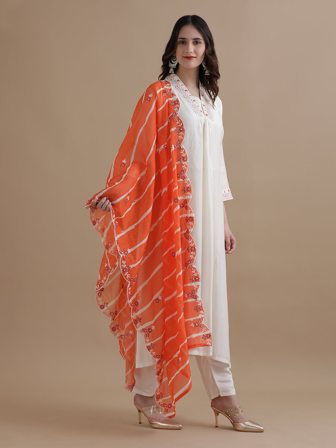 Embroidered Chanderi Cotton Ethnic Motifs Kurta Sets With Dupatta