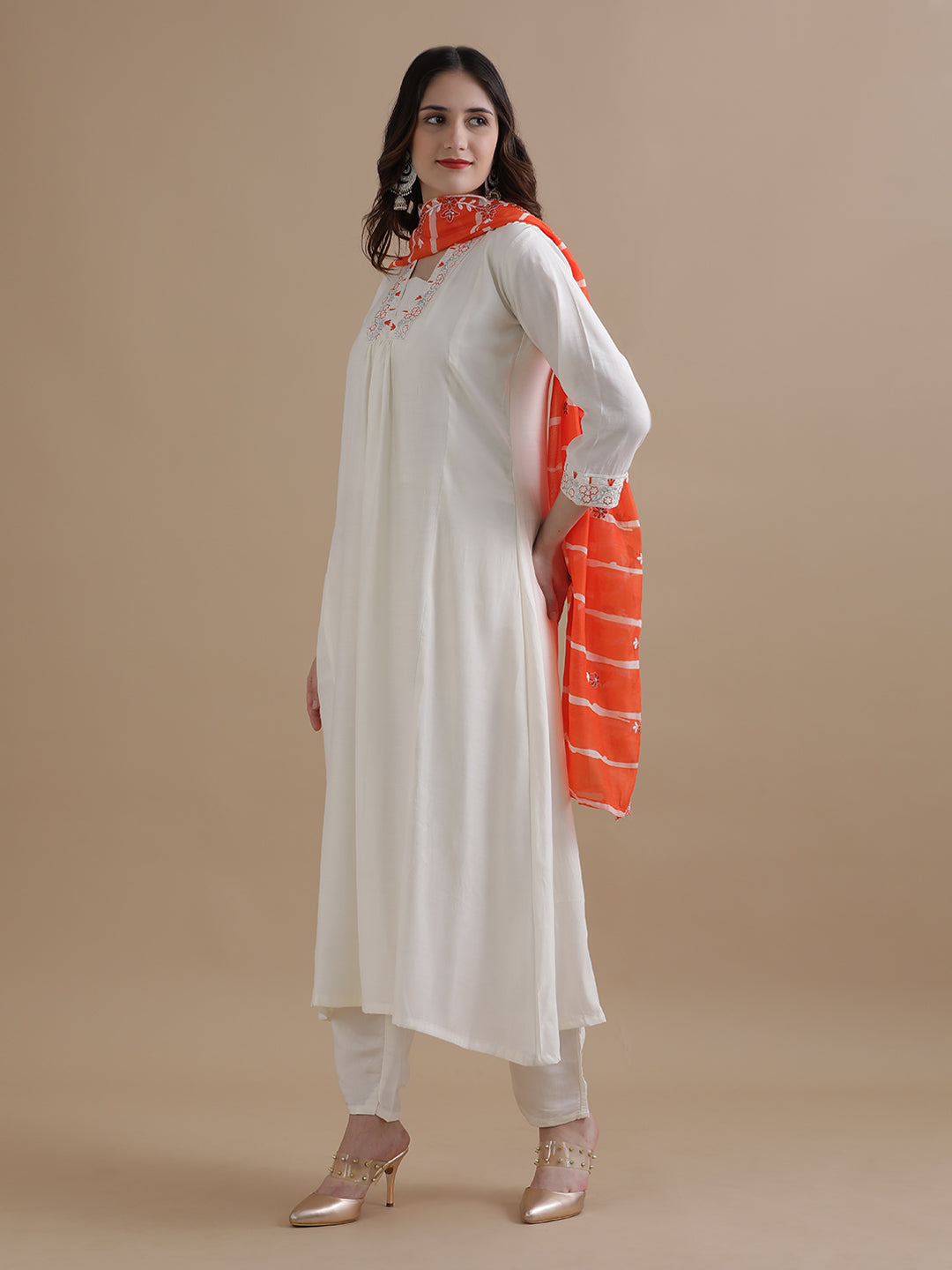 Embroidered Chanderi Cotton Ethnic Motifs Kurta Sets With Dupatta