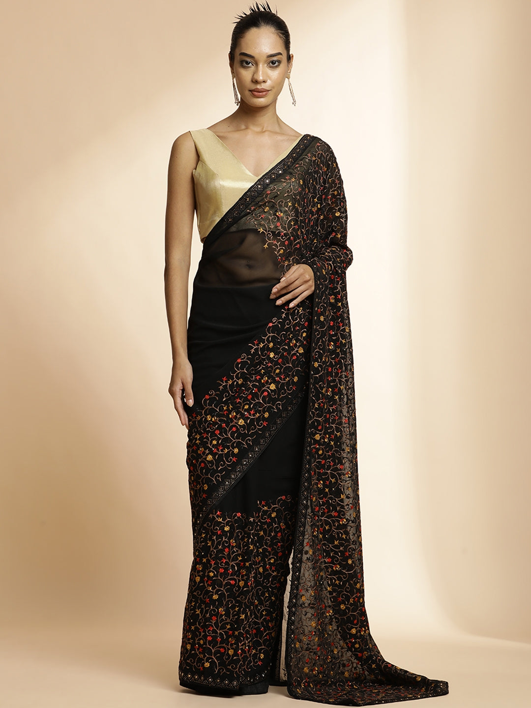 Pure Georgette Embroidered Work Heavy Saree