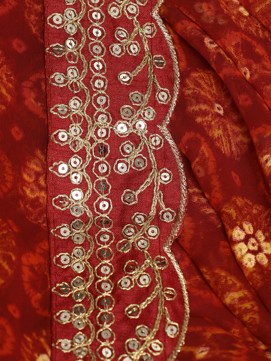 Red Foil Printed Embroidered Pure Georgette Saree