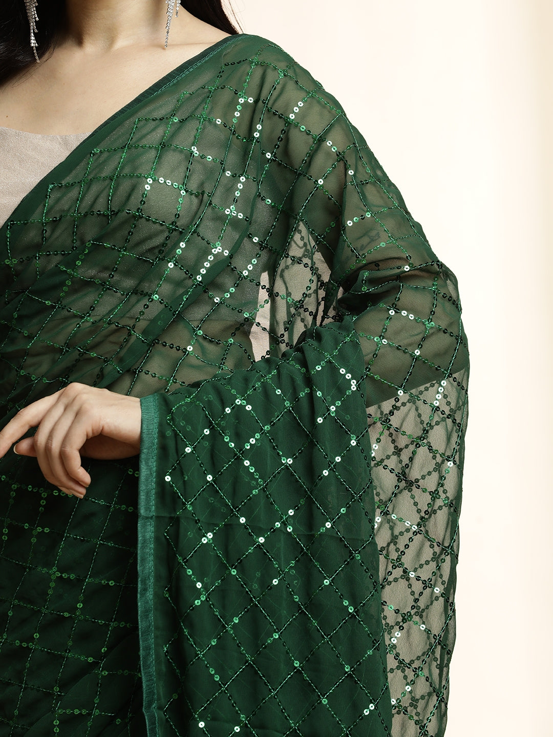 Green Pure Georgette Party Wear Sequin Work Saree