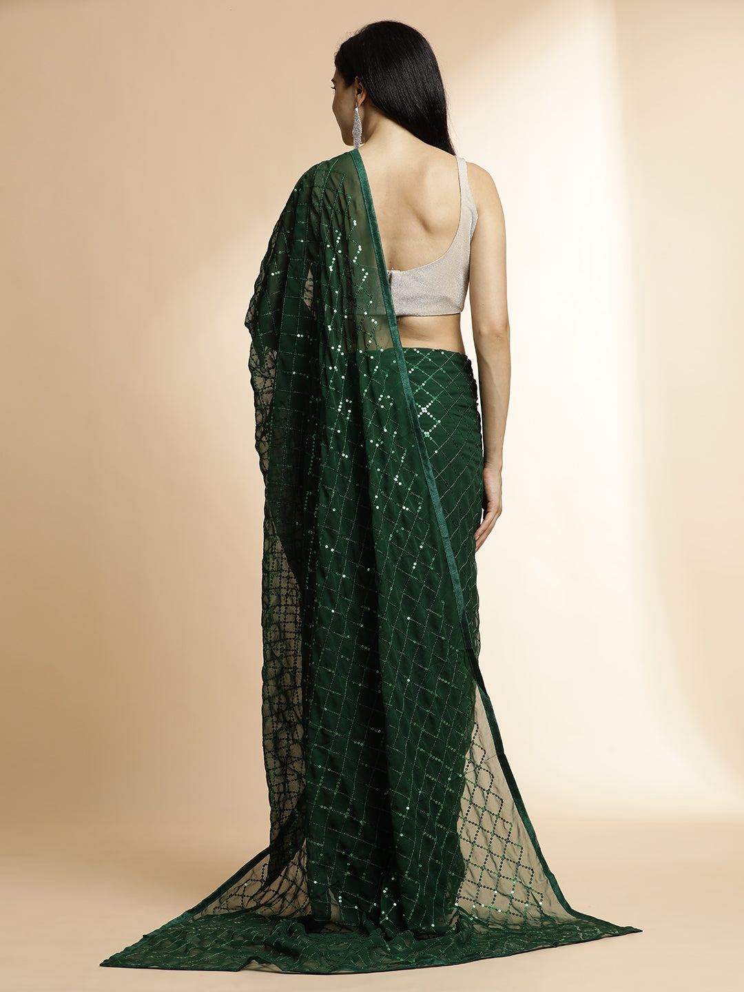 Green Pure Georgette Party Wear Sequin Work Saree