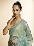 Golden Net Party Wear Sequin Work Green Saree
