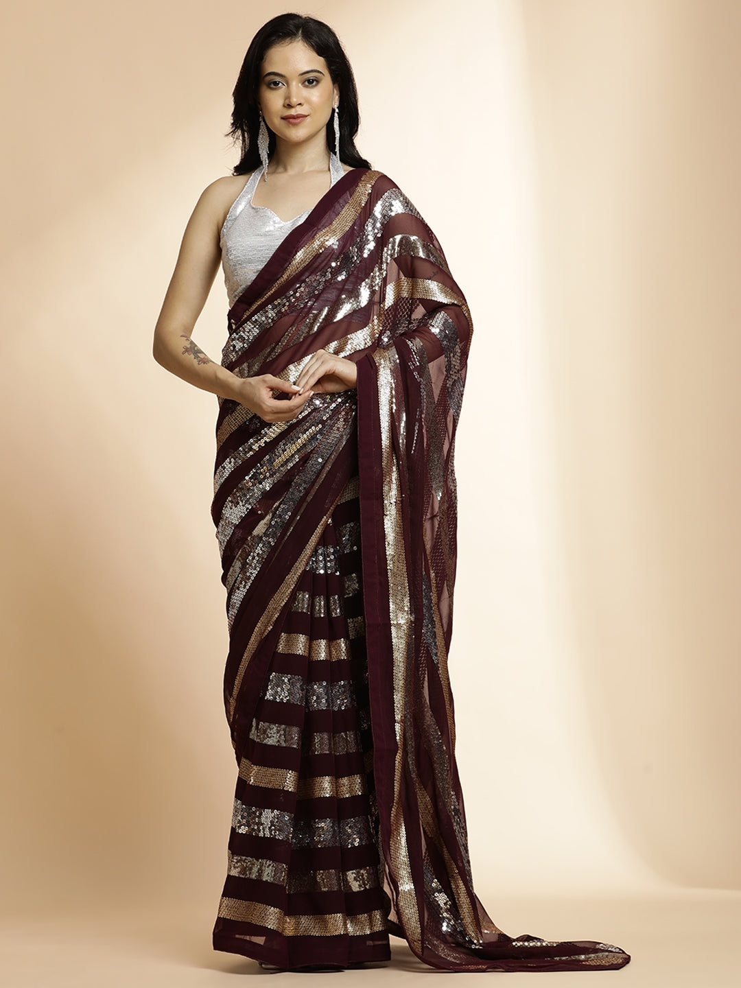 Pure Georgette Sequin Work Heavy Saree