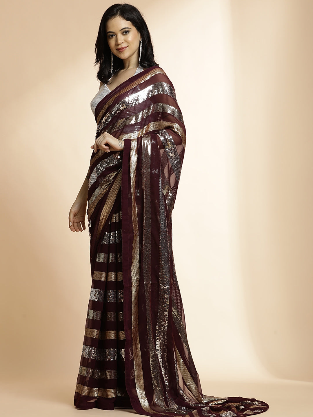 Pure Georgette Sequin Work Heavy Saree