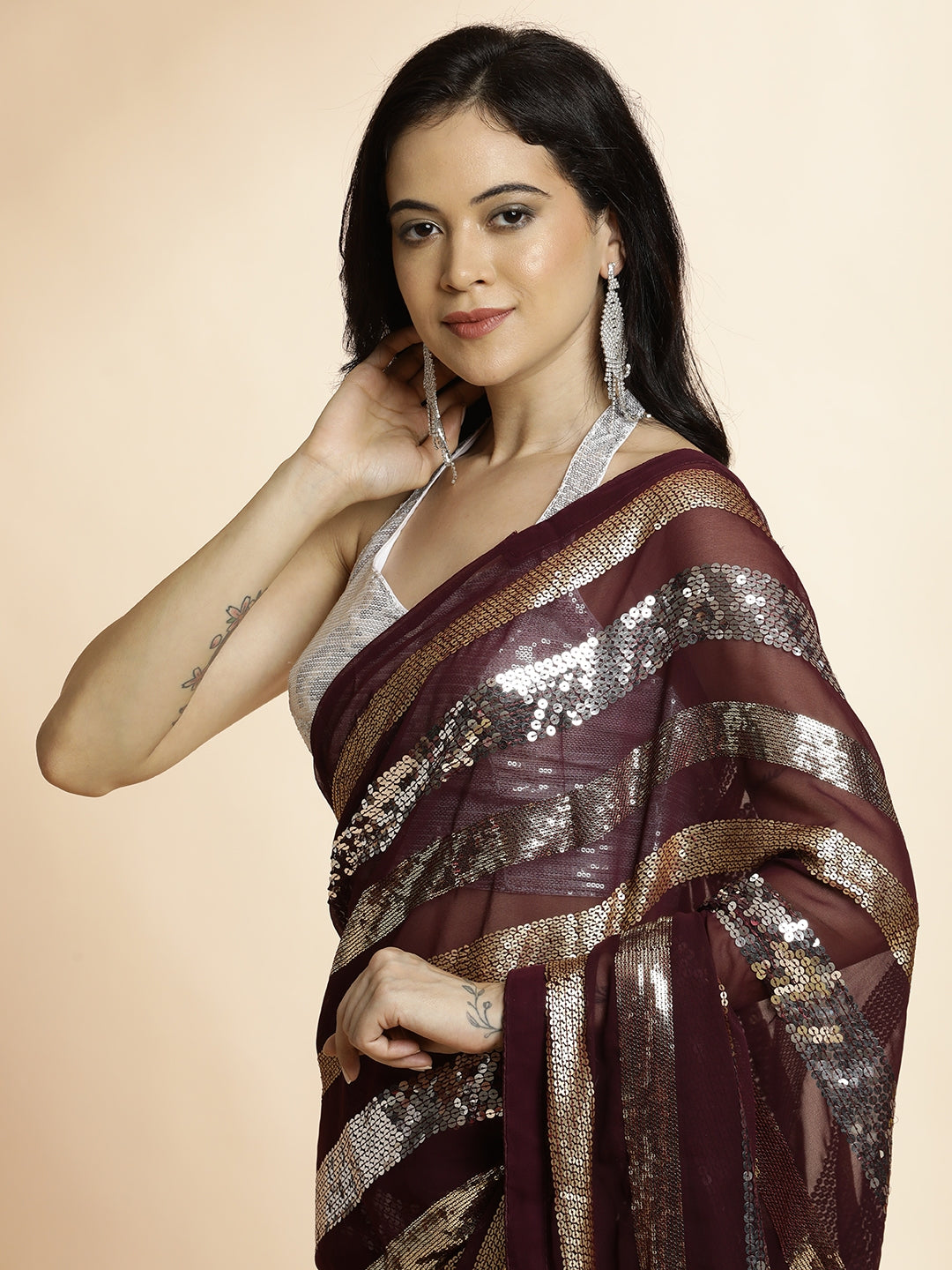 Pure Georgette Sequin Work Heavy Saree