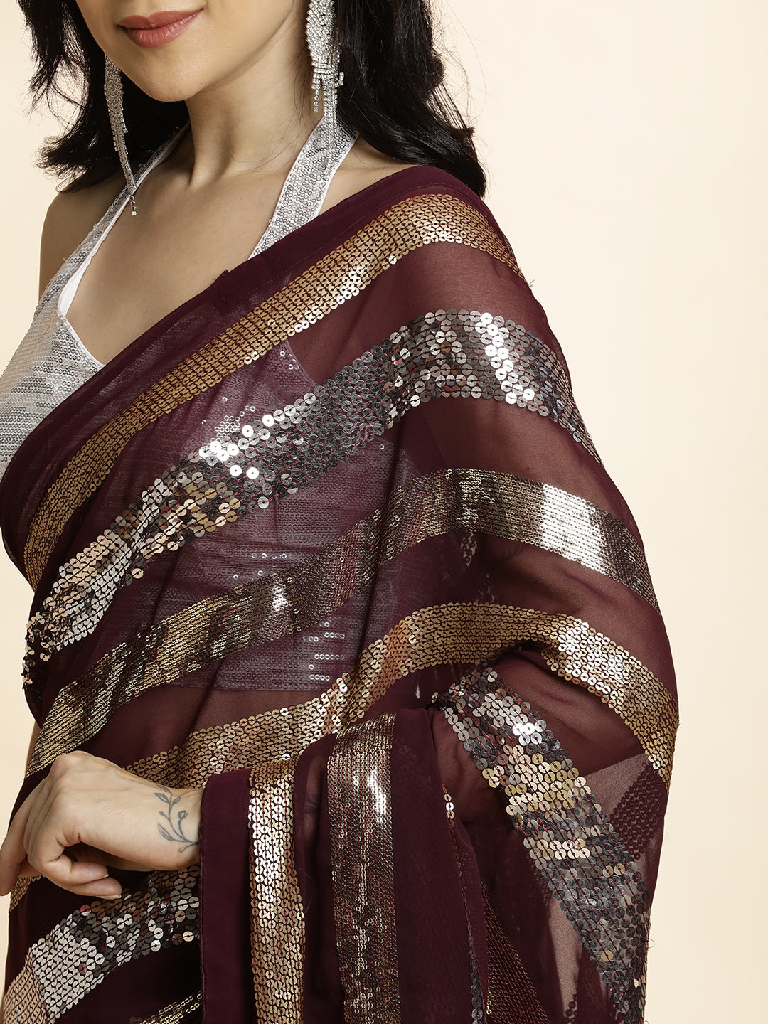 Pure Georgette Sequin Work Heavy Saree