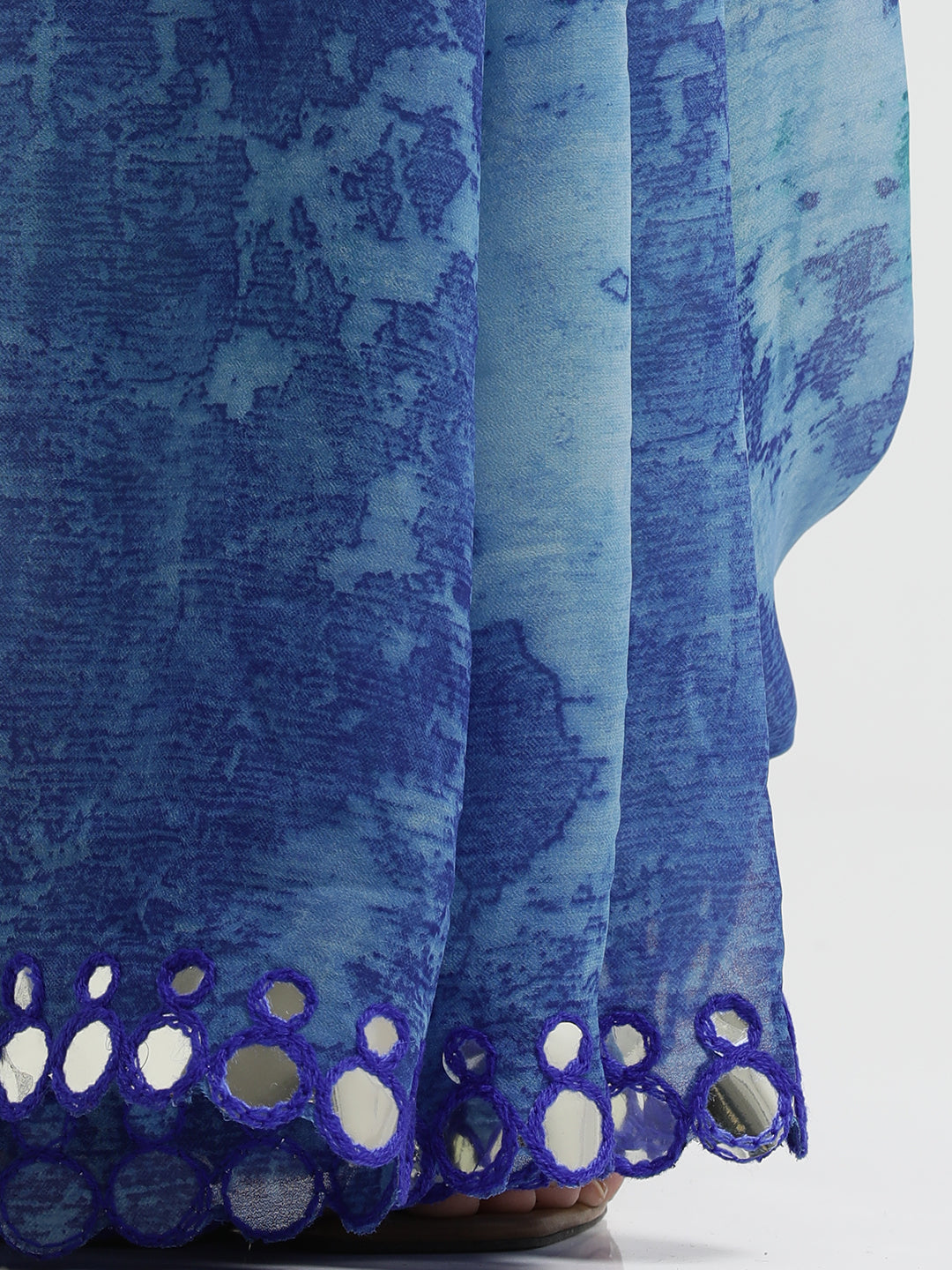 Pure Georgette Patola Mirror Blue Tie-Dye Saree