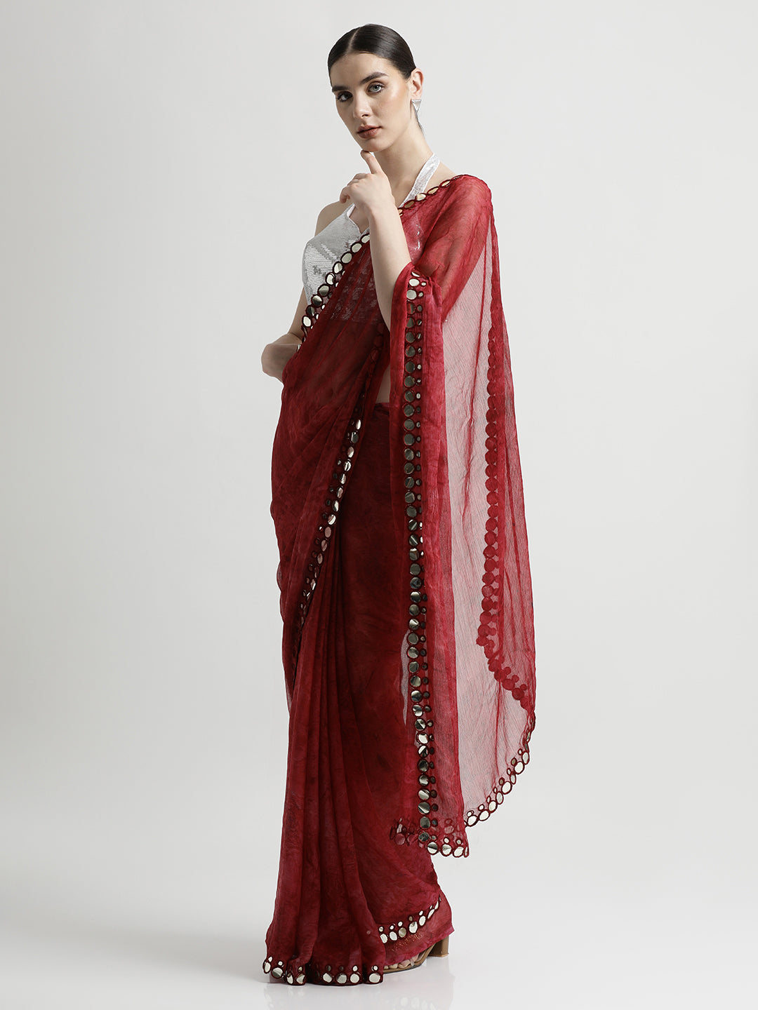 Pure Georgette Patola Mirror Red Tie-Dye Saree