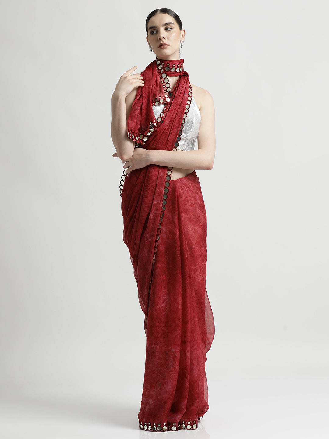 Pure Georgette Patola Mirror Red Tie-Dye Saree