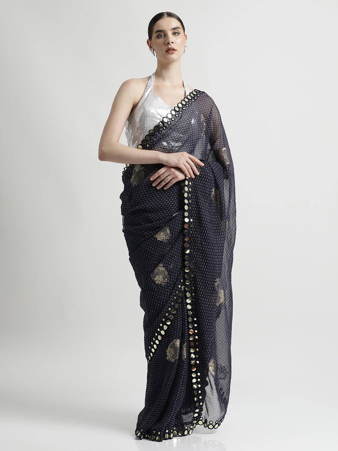 Pure Georgette Patola Mirror Foil Printed Saree