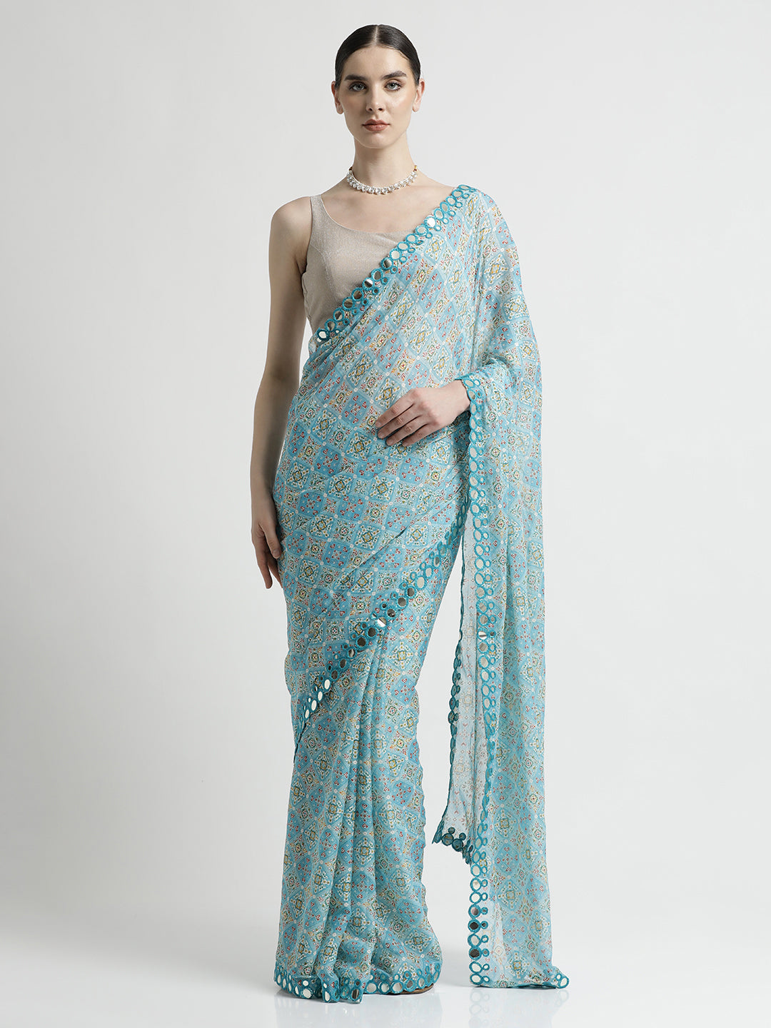 Pure Georgette Patola Mirror Tie-Dye Saree