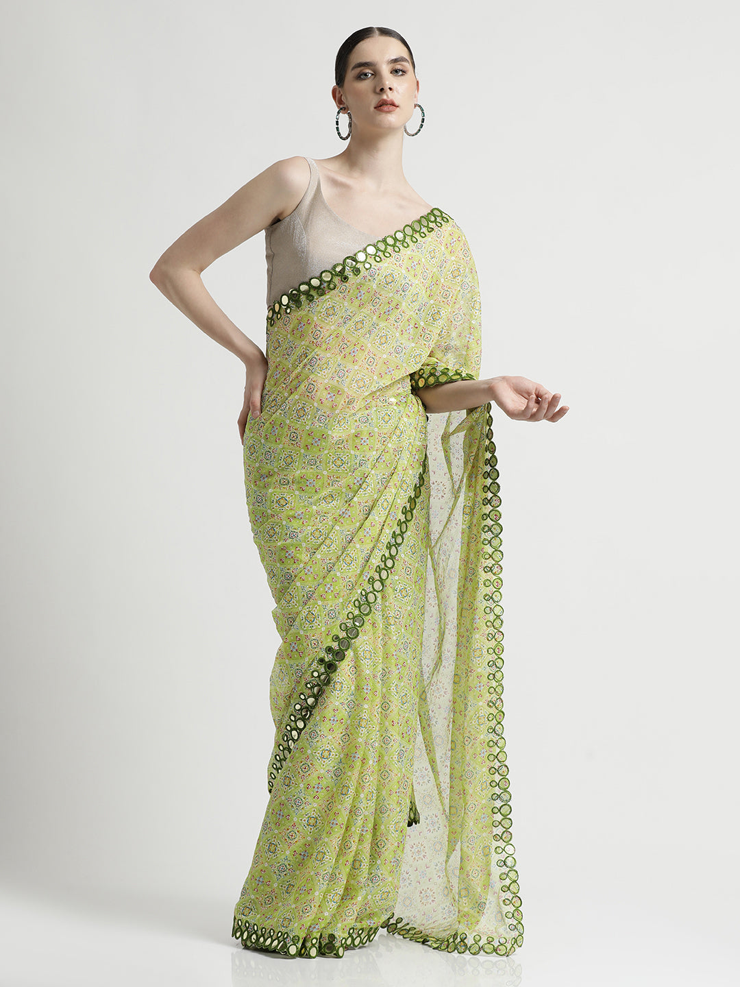 Pure Georgette Patola Mirror Printed Saree