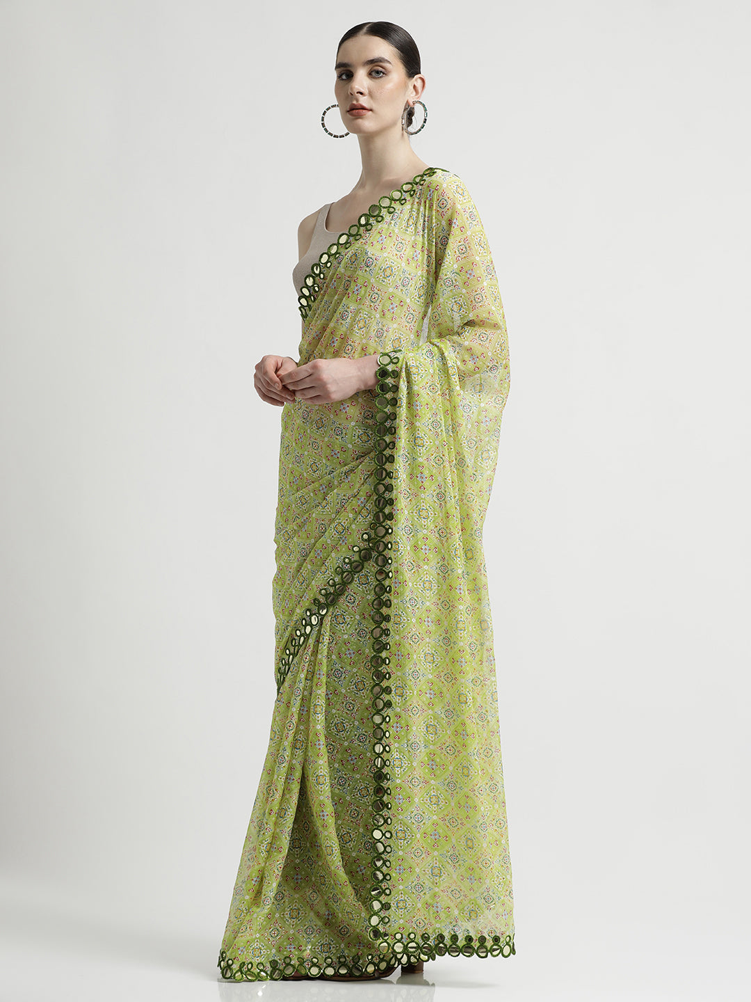 Pure Georgette Patola Mirror Printed Saree