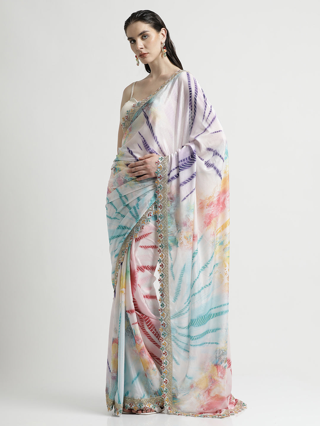 Multicolor Tie-Dye Satin Saree