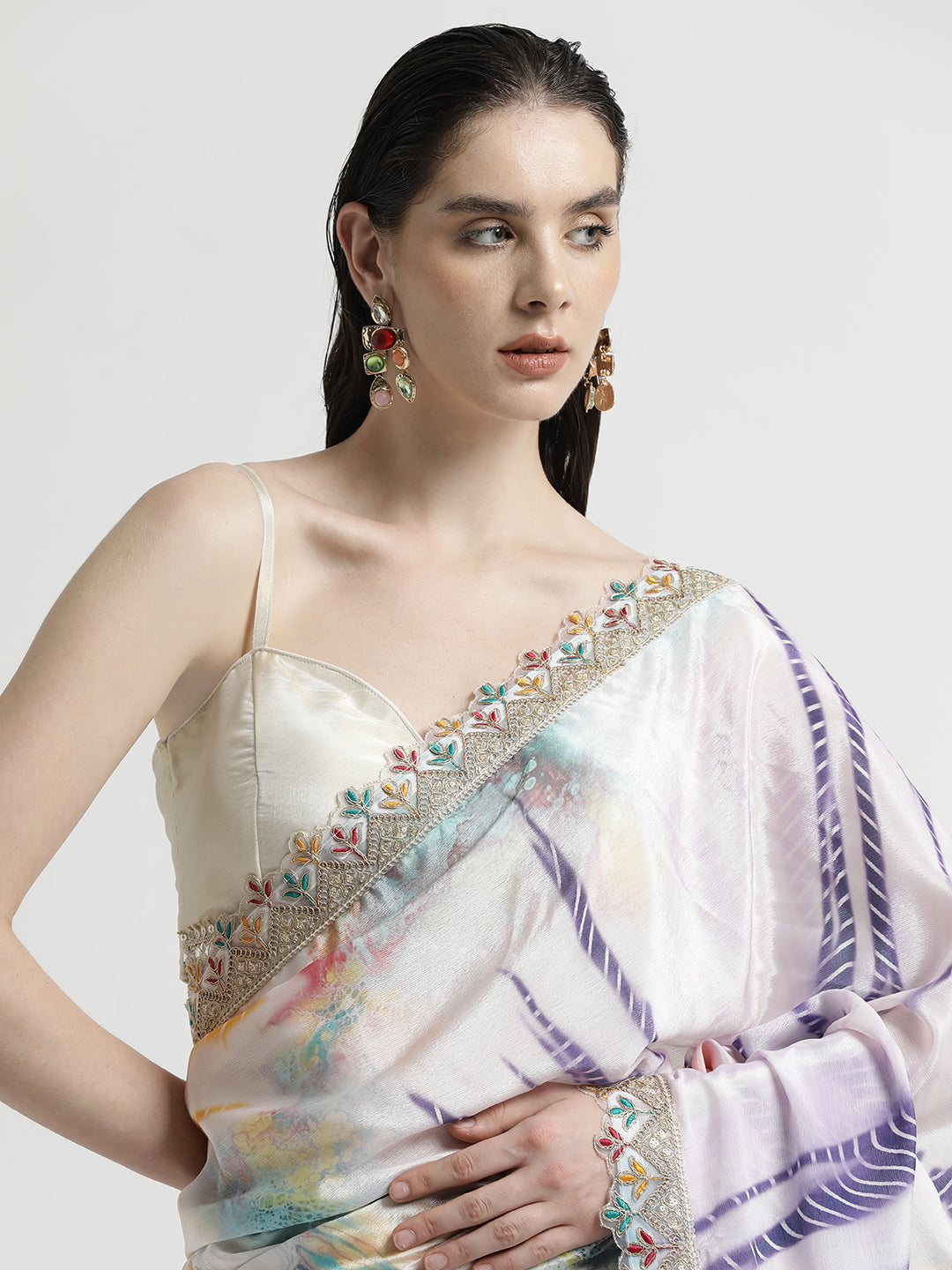 Multicolor Tie-Dye Satin Saree