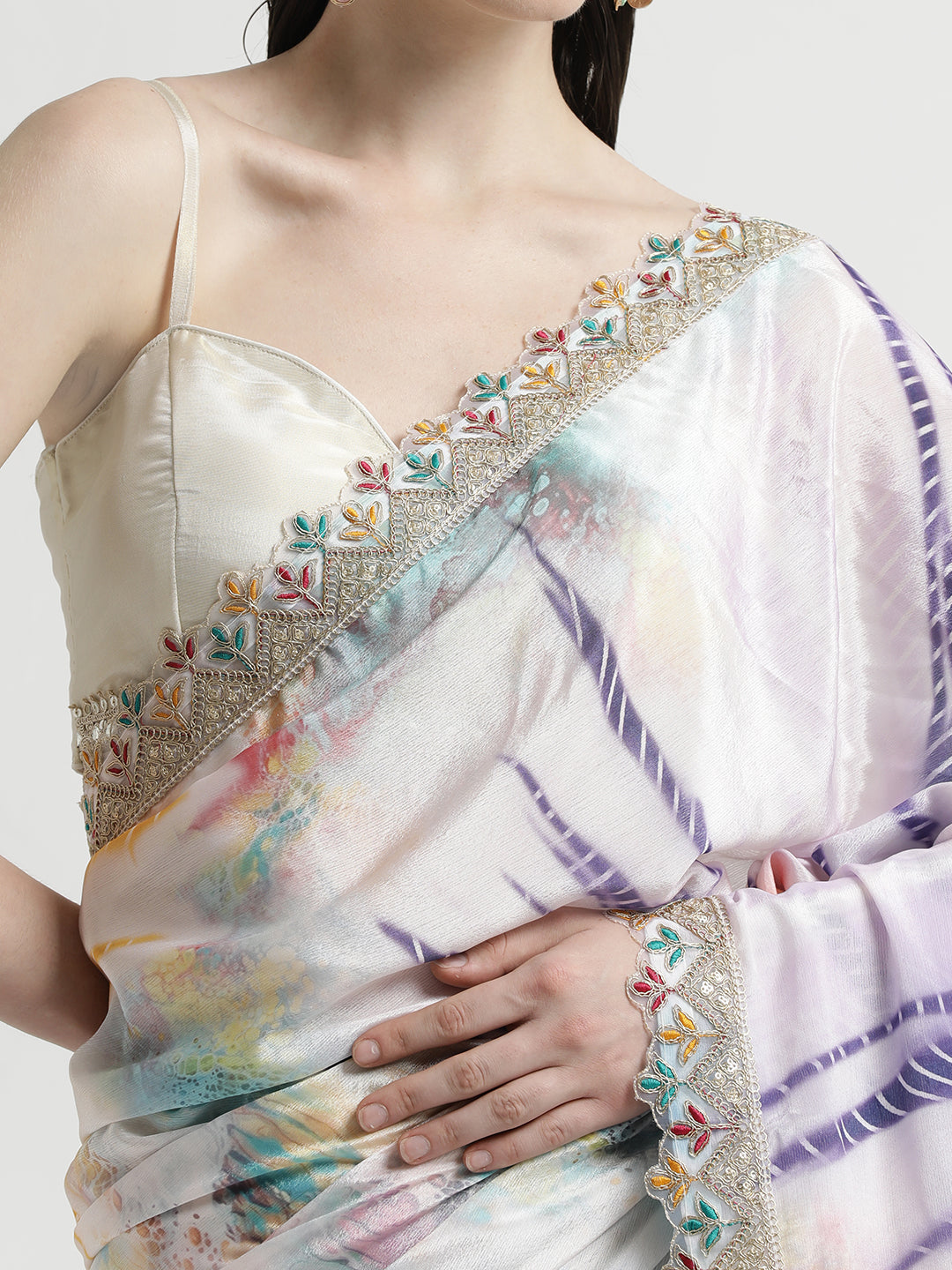 Multicolor Tie-Dye Satin Saree