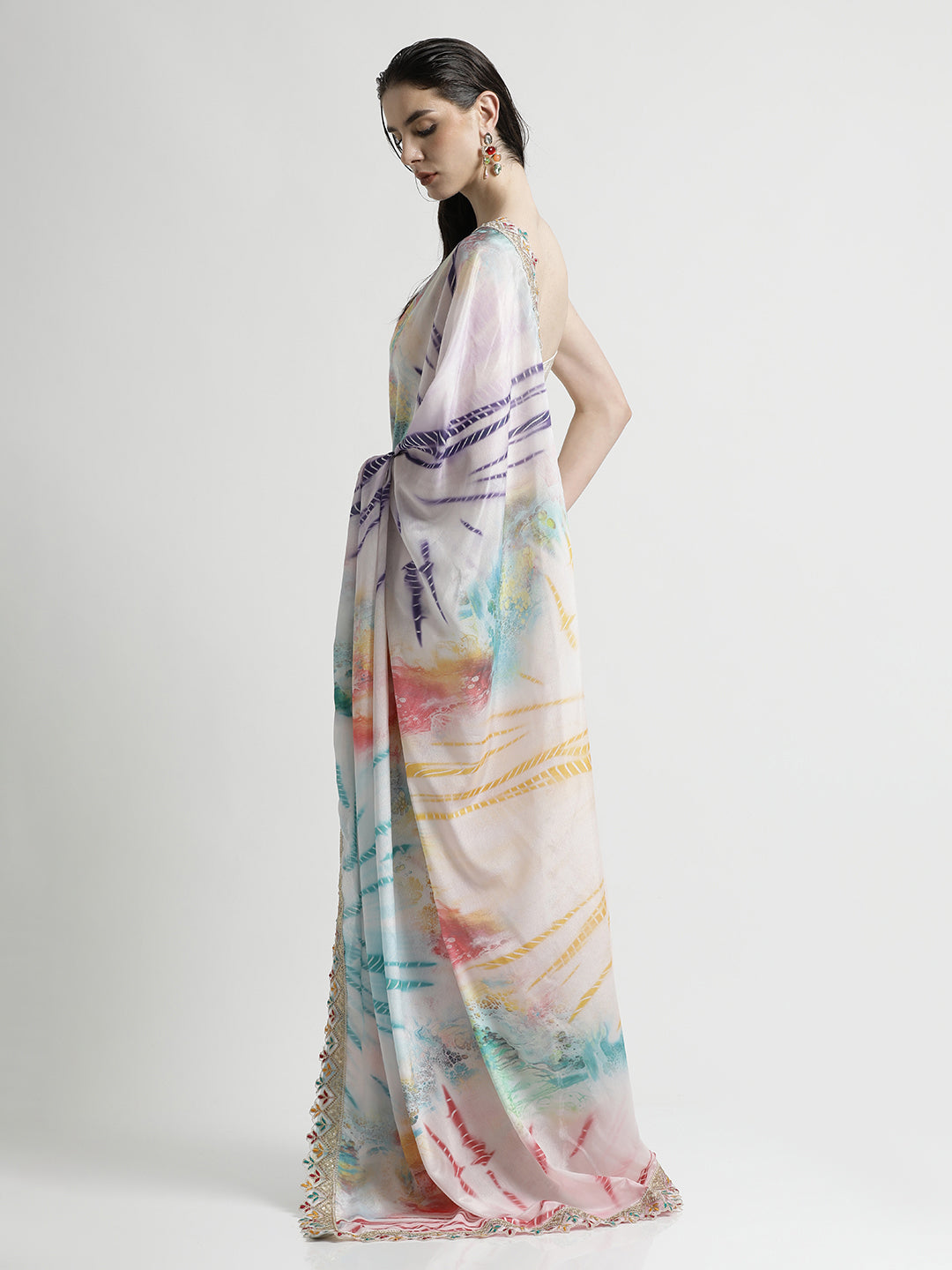 Multicolor Tie-Dye Satin Saree