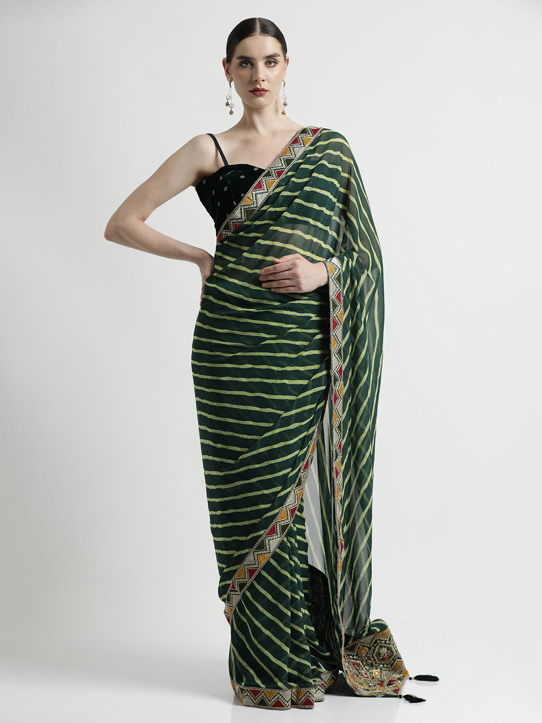 Green Leheriya Embroidered Pure Georgette Saree