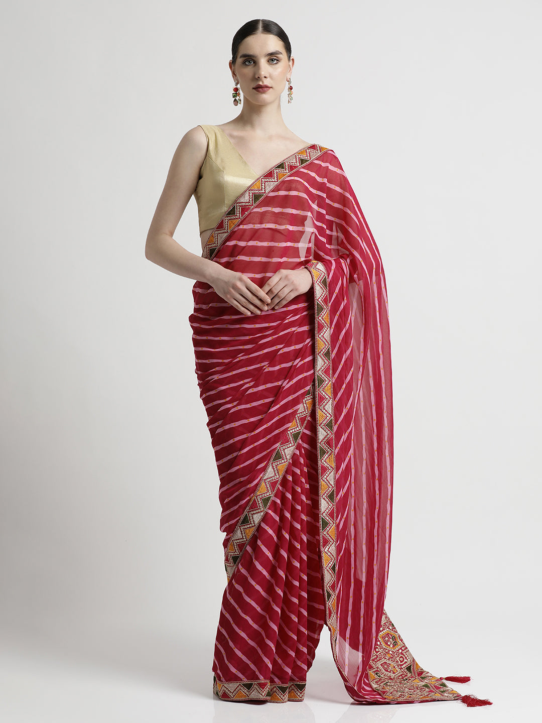 Pink Leheriya Embroidered Pure Georgette Saree