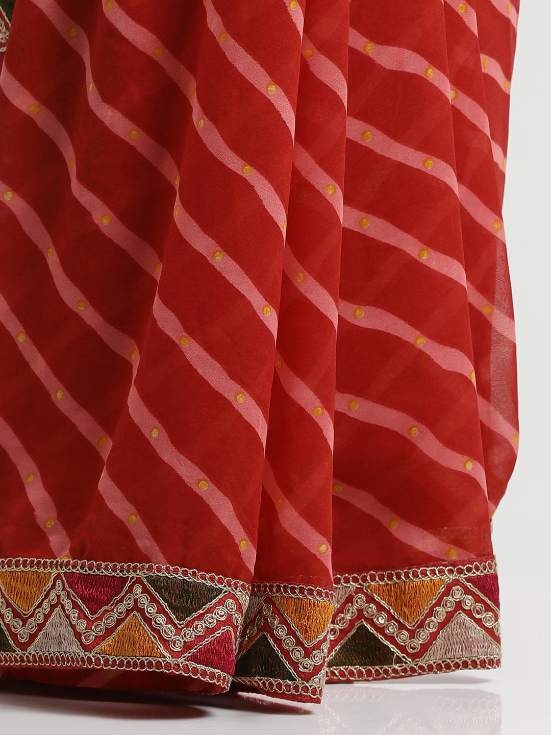 Red Leheriya Embroidered Pure Georgette Saree