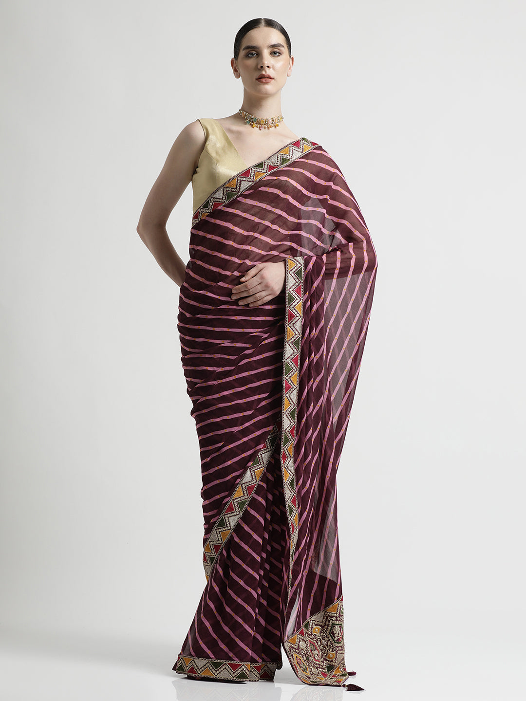 Violet Leheriya Embroidered Pure Georgette Saree