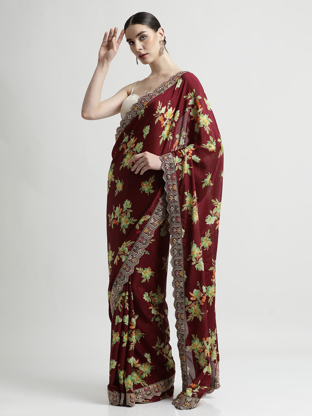 Floral Printed Party Wear Violet Saree