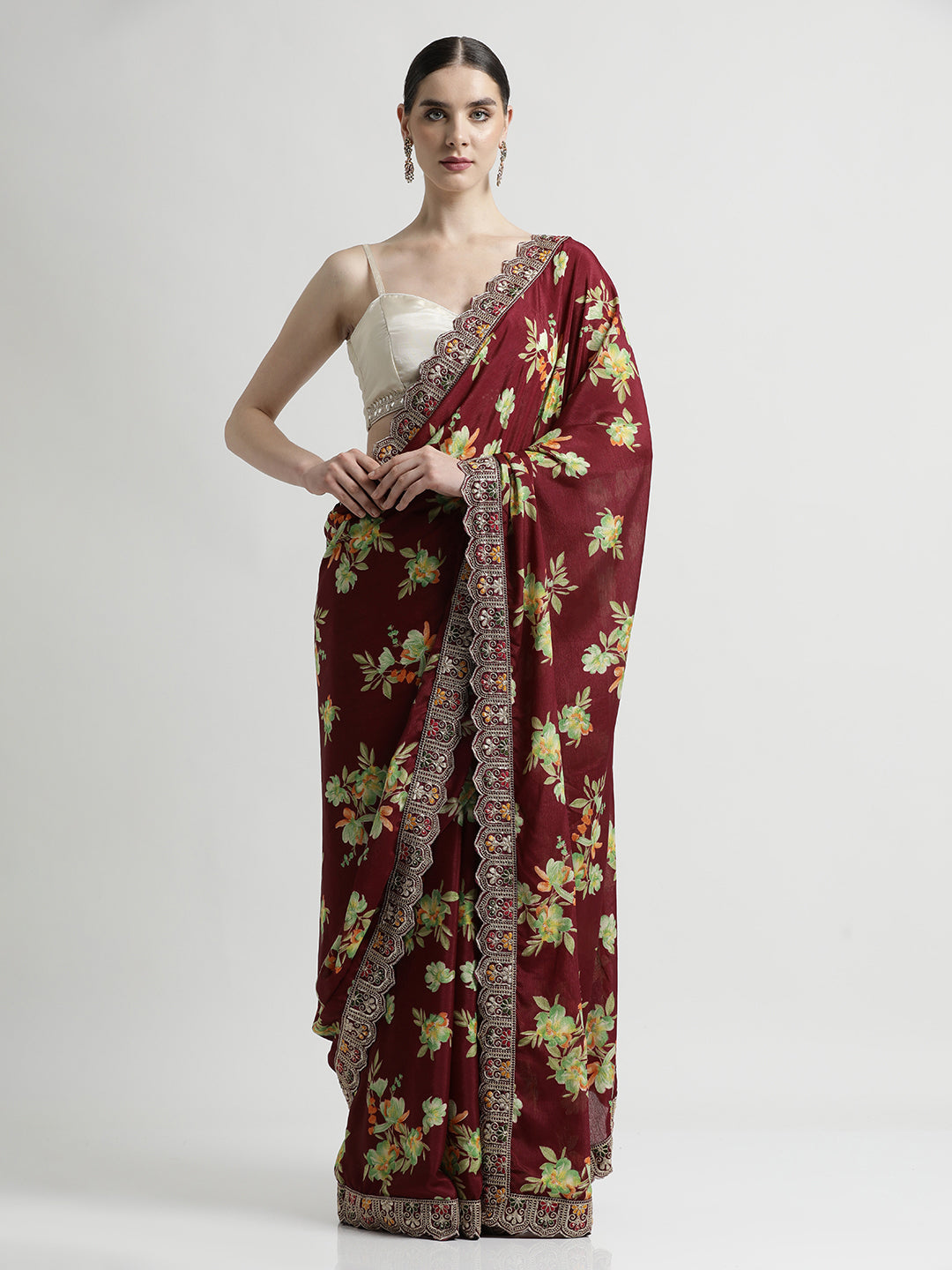 Floral Printed Party Wear Violet Saree