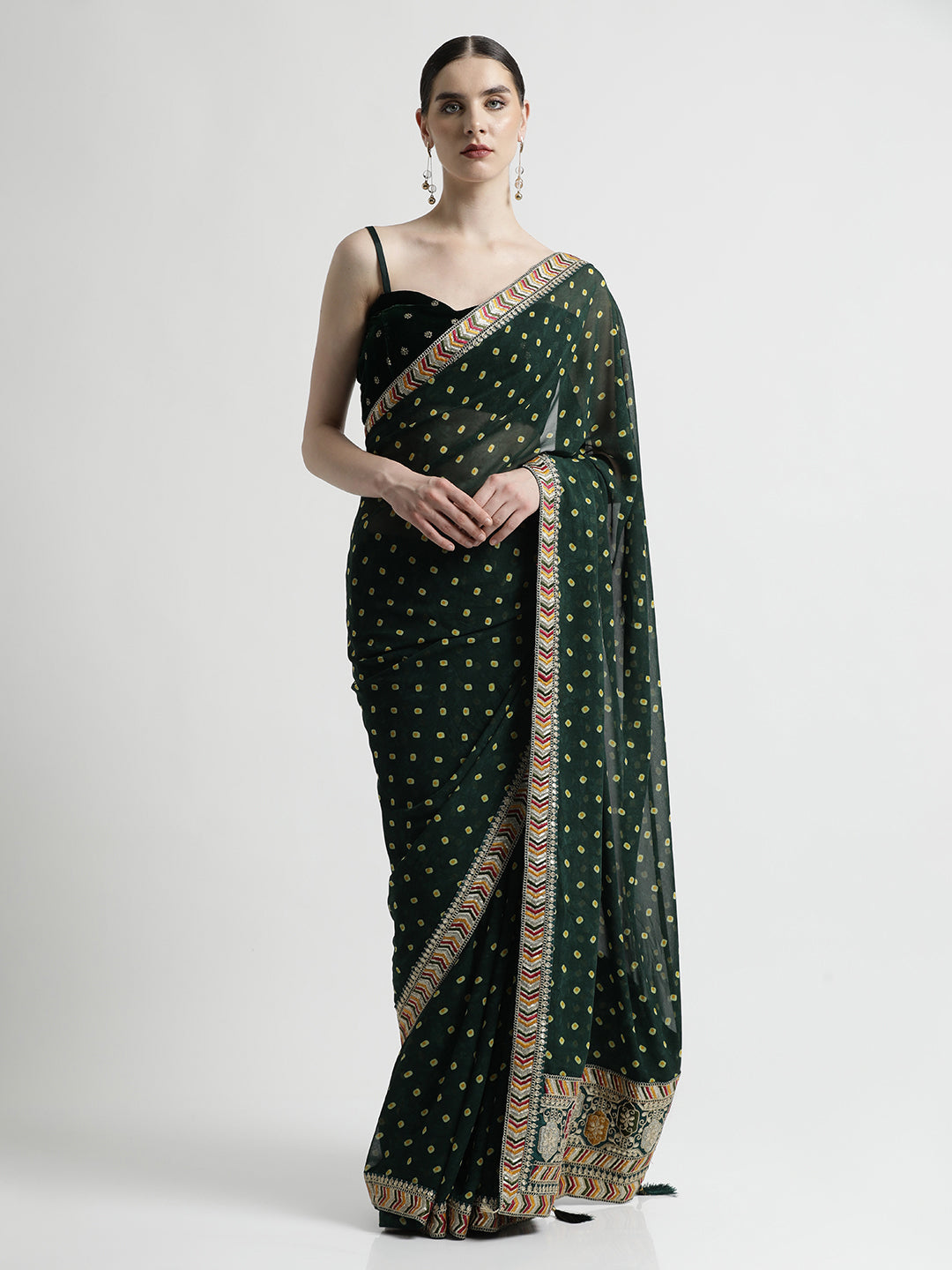 Green Bandhani Embroidered Pure Georgette Saree