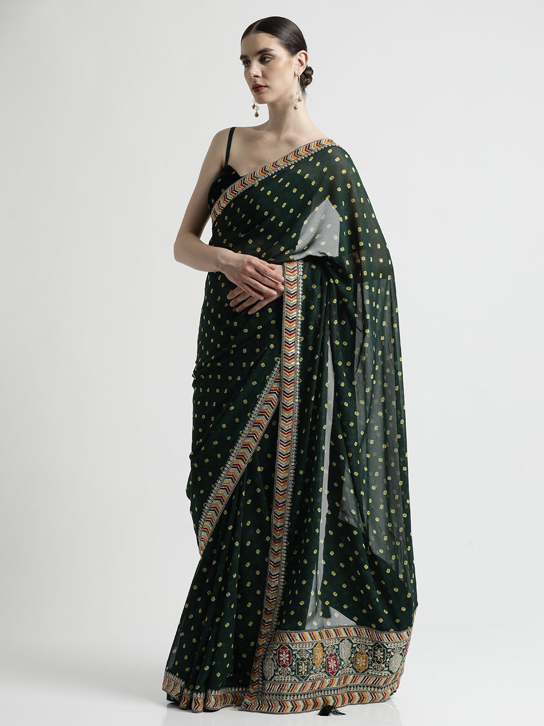 Green Bandhani Embroidered Pure Georgette Saree