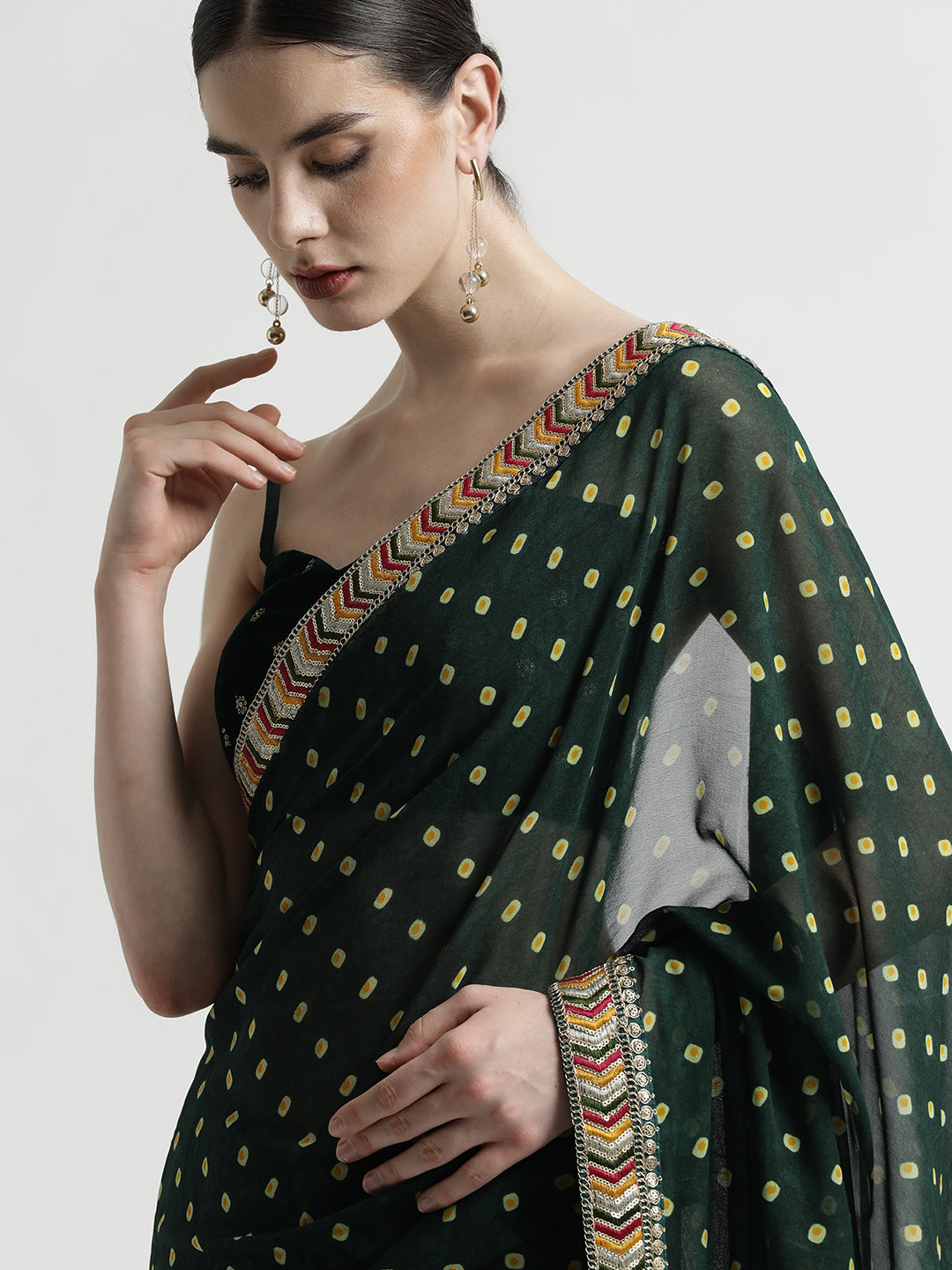 Green Bandhani Embroidered Pure Georgette Saree