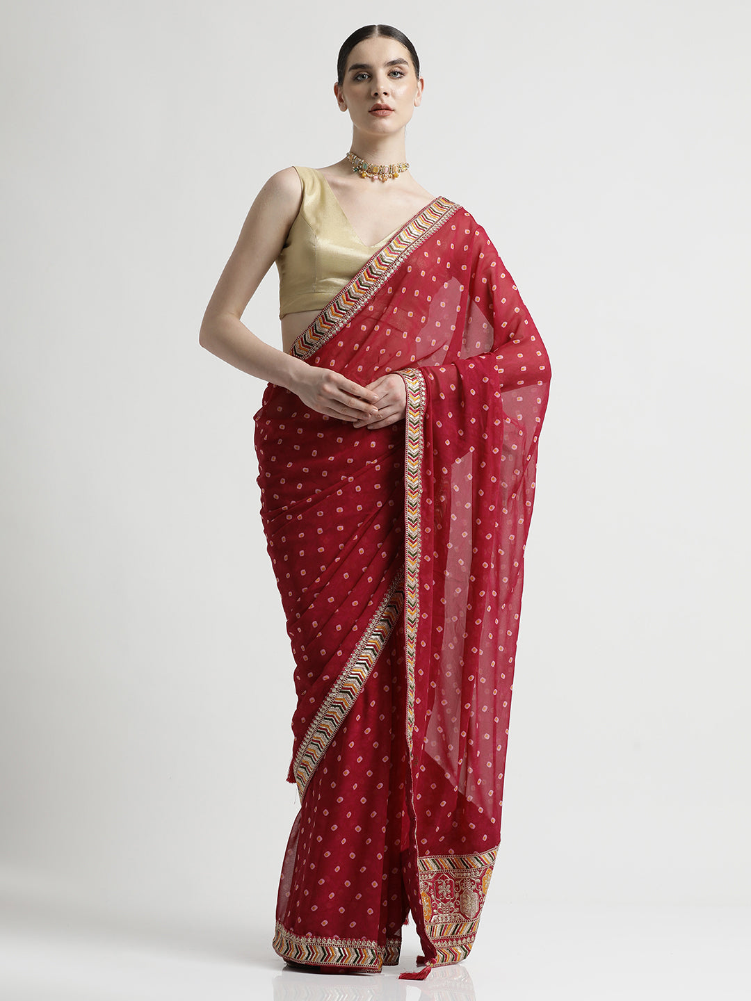 Pink Bandhani Embroidered Pure Georgette Saree