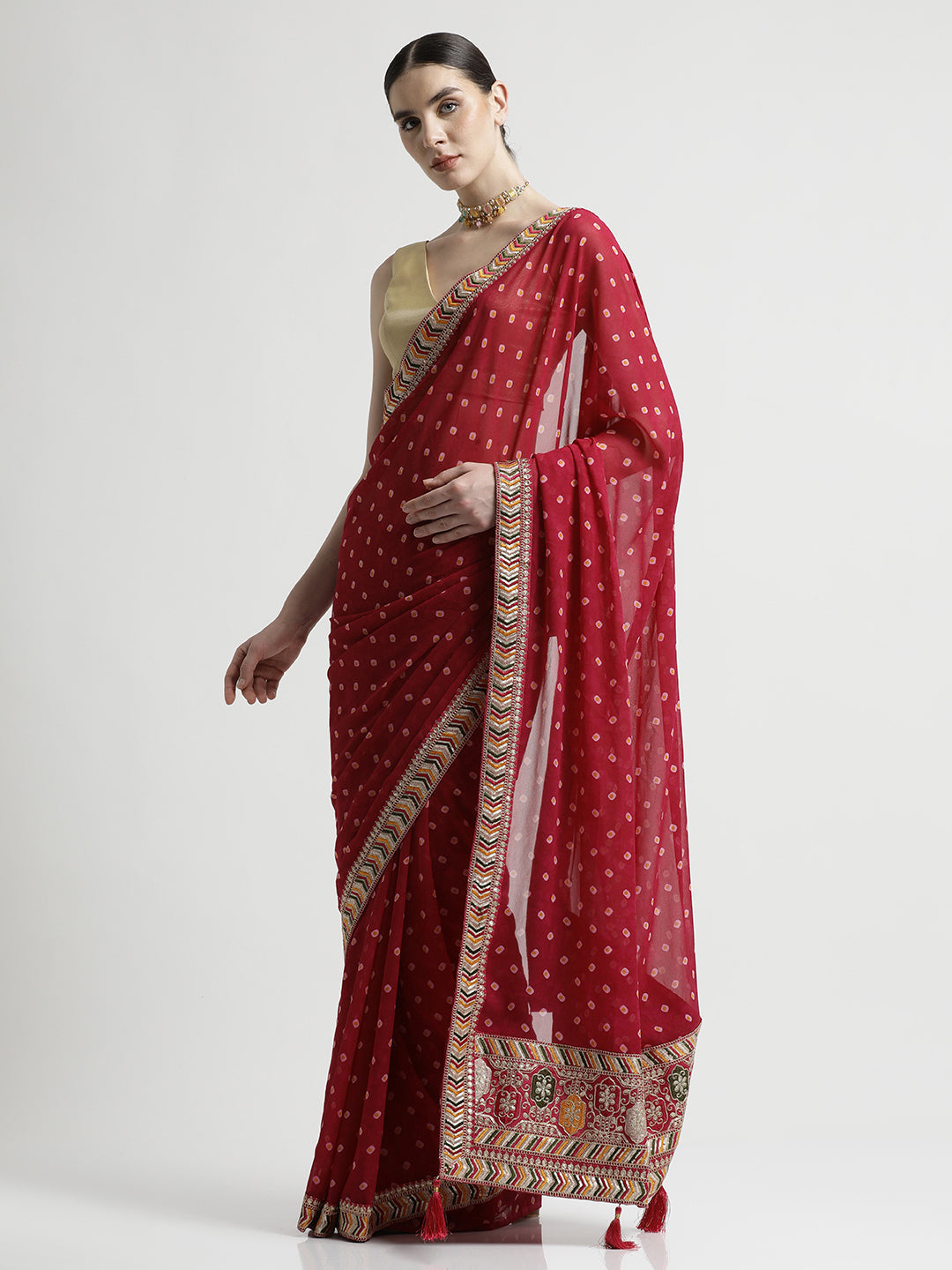 Pink Bandhani Embroidered Pure Georgette Saree