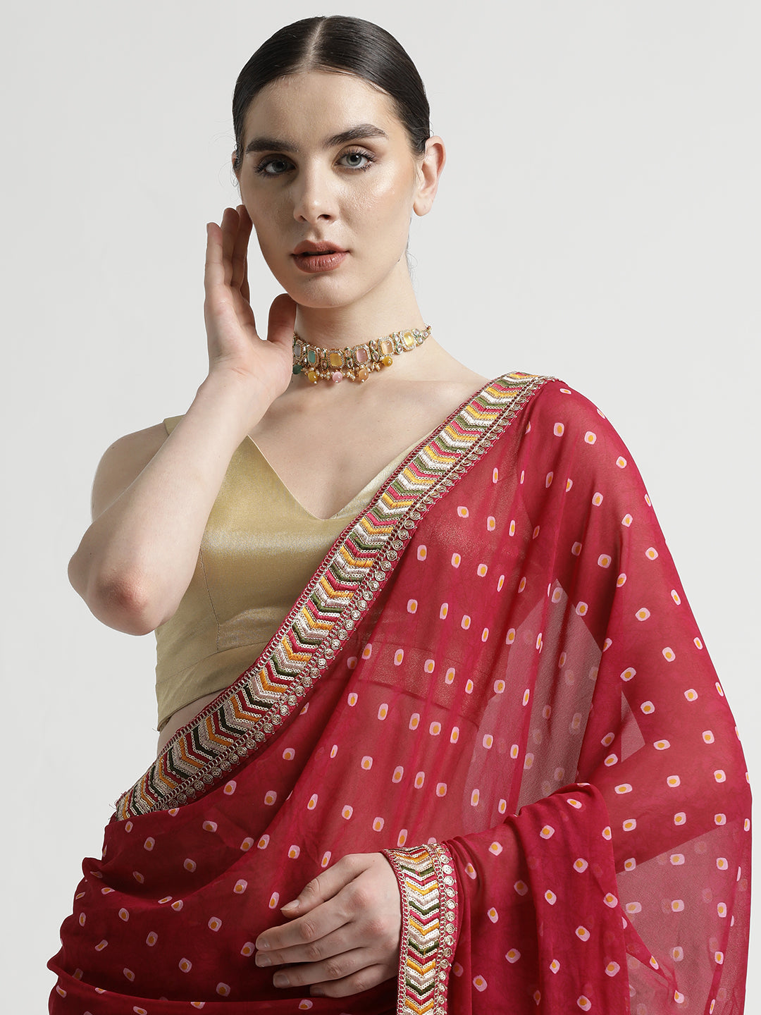 Pink Bandhani Embroidered Pure Georgette Saree