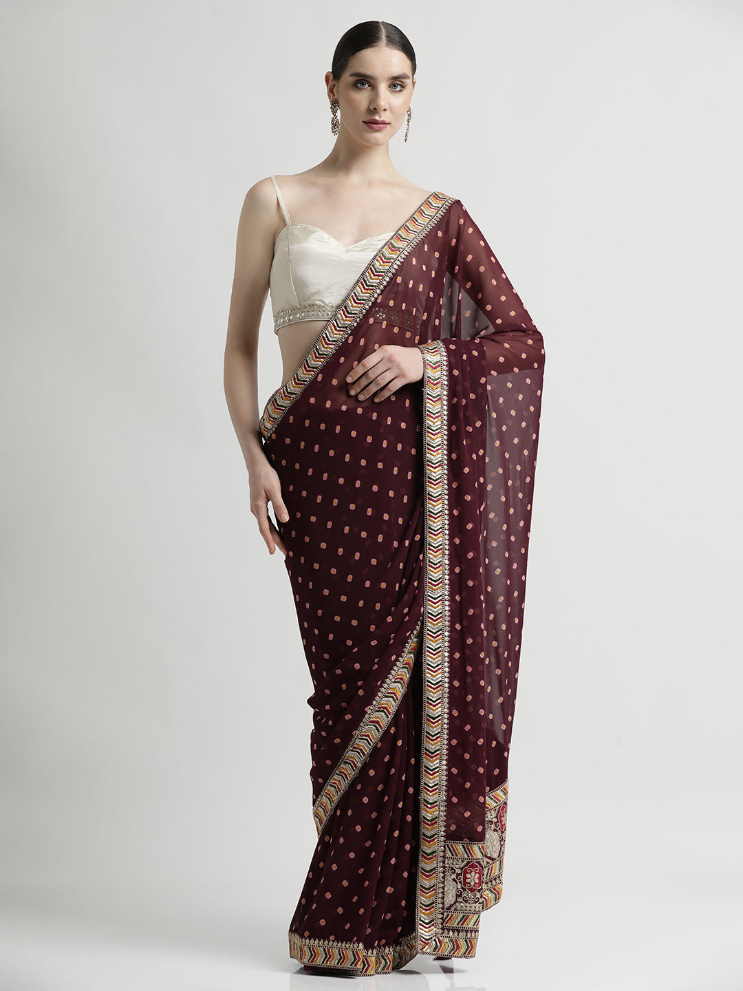 Violet Bandhani Embroidered Pure Georgette Saree