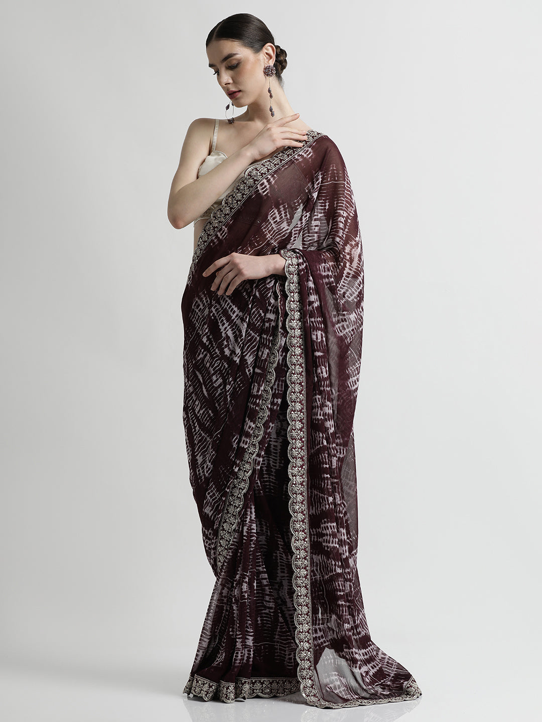 Violet Sequin Embroidered Pure Georgette Tie Dye Saree