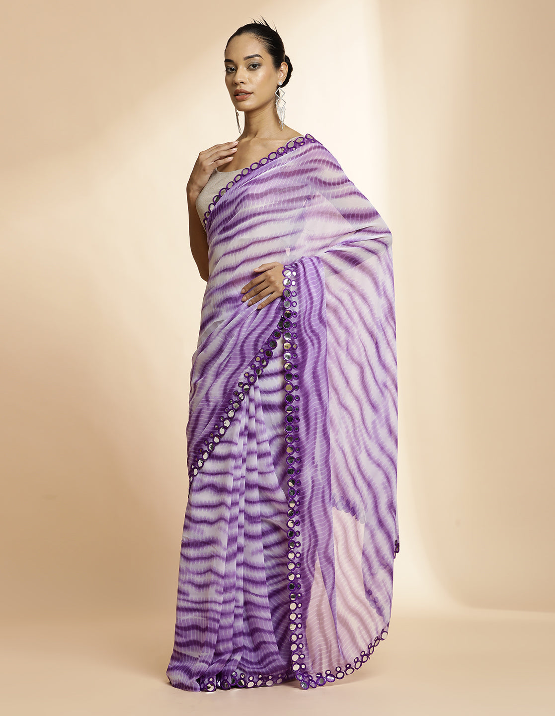 Pure Georgette Leheriya Mirror Work Saree