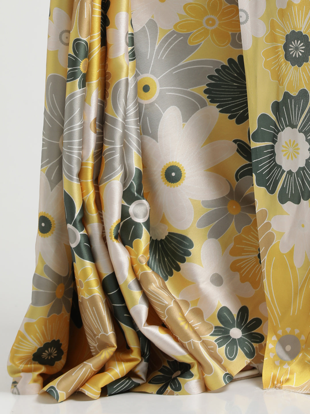 Yellow Floral Printed Japan Silk Saree