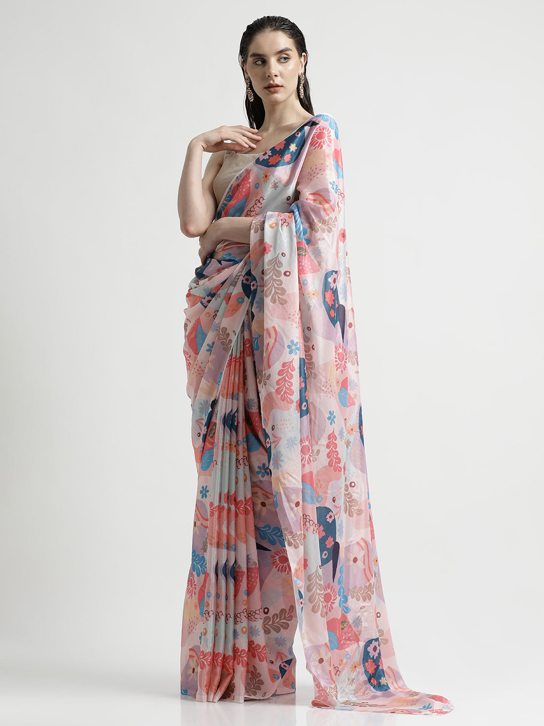 Multicolor Digital Printed Japan Silk Saree